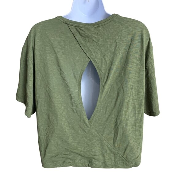 Joylab Womens Olive Green Open-Back Cropped Boxy Fit Activewear T-Shirt Small - Picture 2 of 9
